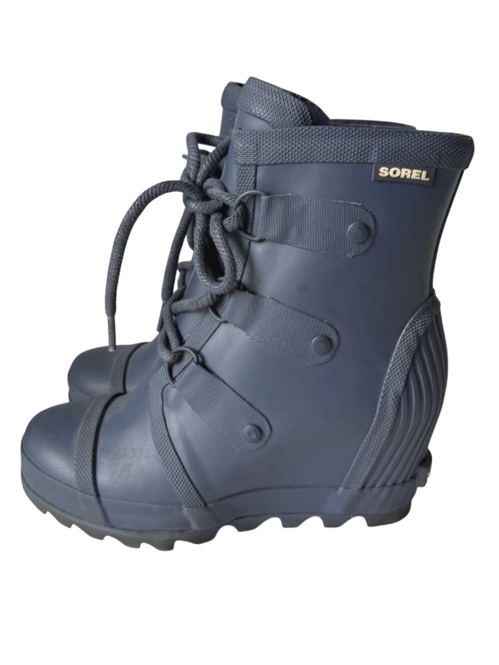 Sorel Women's Rain Boots 7 Joan Of Artic Blue Lace-Up Wedge Waterproof Rubber